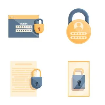 Digital security icons set cartoon vector. Security of personal data 스톡 일러스트