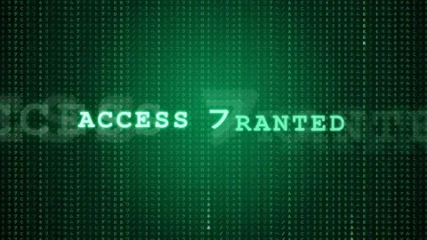 Digital Security Interface with Green Matrix Code Background and Access Granted Video stock 343154953