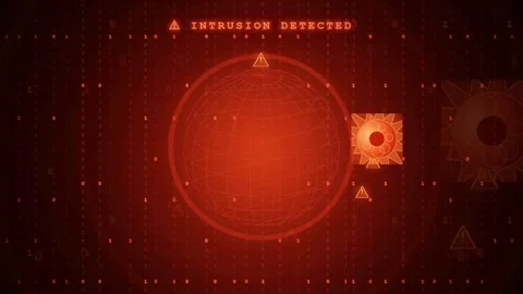 Digital Security Interface with Red Warning Alert and Intrusion Detected Stock Footage 341833274