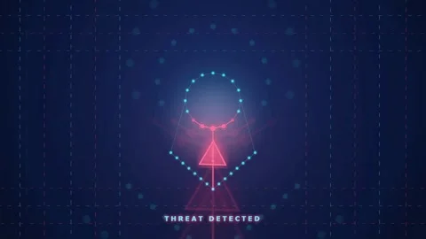Digital Security Interface with Threat Detected Warning and Abstract Red Stock Footage 341834361