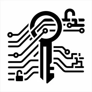 Digital security key and electronic circuit access icon 8K ultra quality imag Illustrazione stock