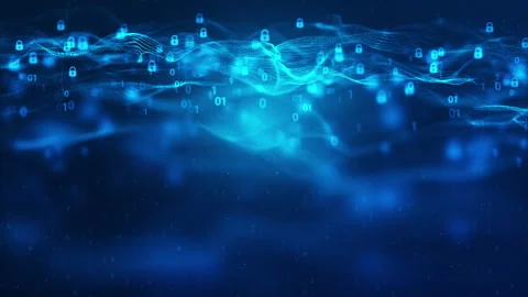 Digital Security Key on Dark Blue Abstract Wave Stock Footage 338447537