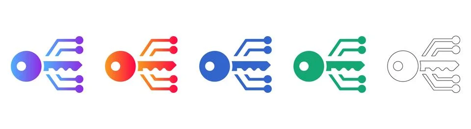 Digital Security Key Icon Set: Encryption, Access, and Cyber Protection Stock Illustration
