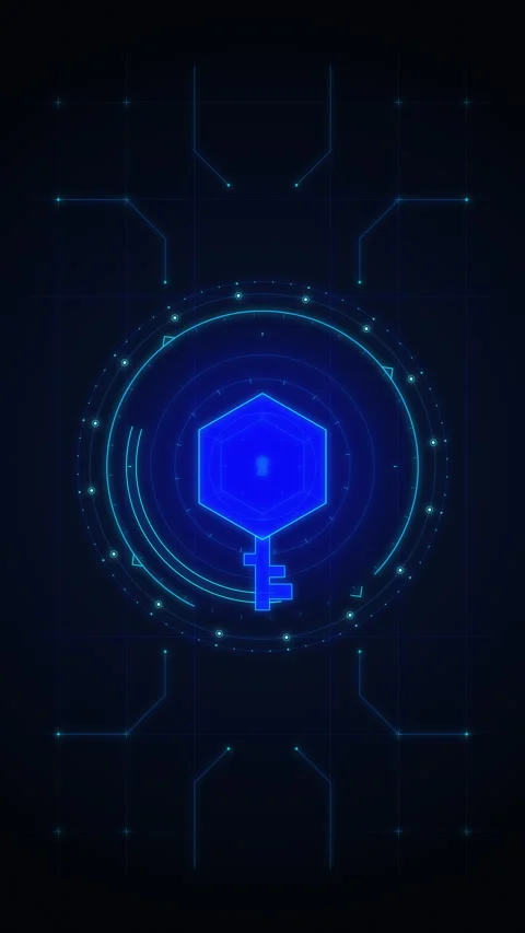 Digital security key motion graphic, tech HUD data, cyber encryption Stock Footage 348332661