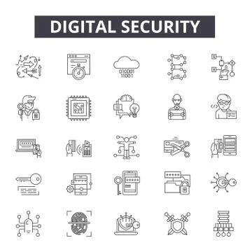 Digital security line icons for web and mobile design. Editable stroke signs 스톡 일러스트