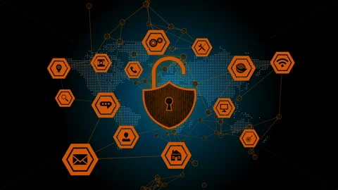 Digital security lock against cyber attacks, malware and spyware, PC protection Stock Footage 115176928
