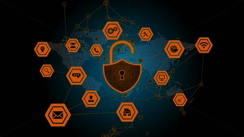 Digital security lock against cyber attacks, malware and spyware, PC protection Stock Footage 115179649