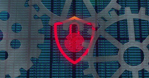 Digital security lock animation over background of encrypted data and binary Stock Footage 304766367