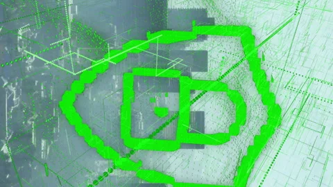 Digital security lock animation over cityscape with green data patterns Stock Footage 313447372