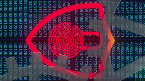 Digital security lock animation over background of encrypted data and binary Stock Footage 314617854