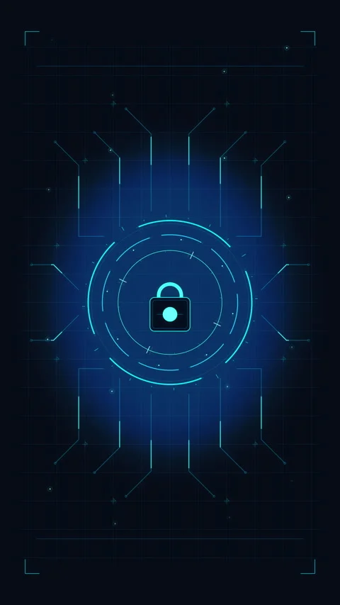 Digital security lock cyber technology futuristic interface data protection Stock Footage 347563789