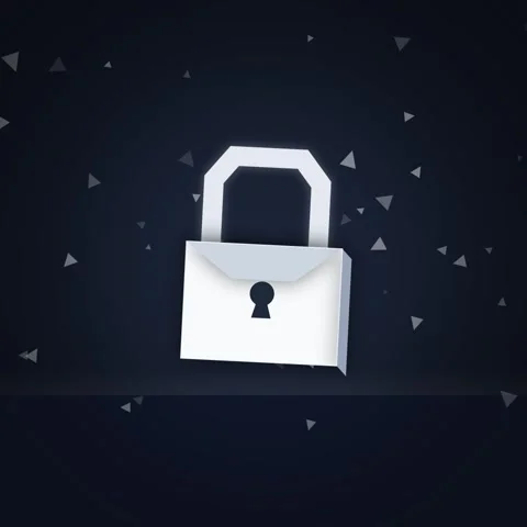 Digital Security Lock Icon on Dark Background with Triangles Stock Footage 348230553