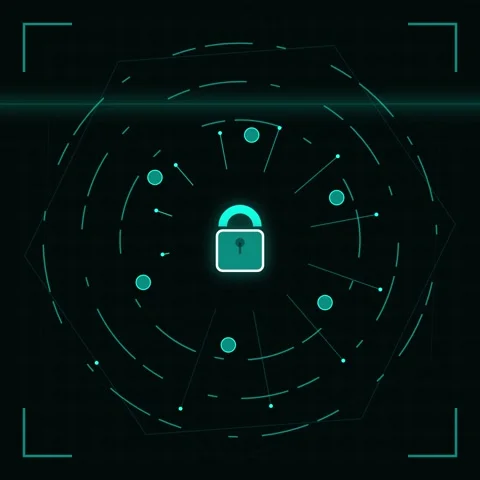 Digital Security Lock Icon with Futuristic Network Grid - Cyber Security Co.. Stock Footage 346284297