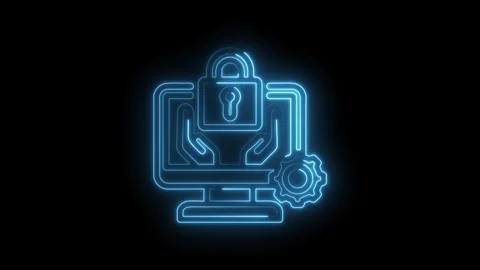 Digital security lock icon with hands protecting computer and gear mechanis.. Stock Footage 346122144