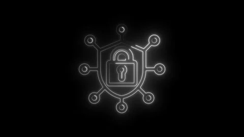 Digital security lock icon network connection glowing neon outline on black Stock Footage 333952892