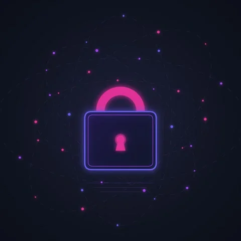 Digital Security Lock Icon with Network Connection on Dark Background - Cyb.. Stock Footage 348230550