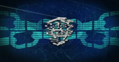 Digital security lock icon over binary code and network connections animation Stock Footage 303472262