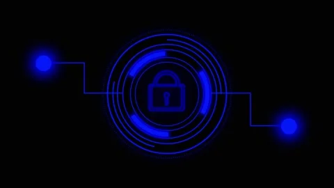 Digital security lock icon protects sensitive database server networks. Sec.. 스톡 동영상 337817492