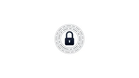 Digital security lock icon with pulsing signals on white background. 4K Stock Footage 340882972