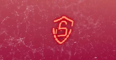 Digital security lock image over red background with connecting network lines Illustrazione stock
