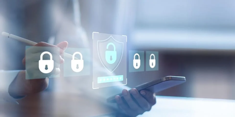 Digital Security Locks and Shield for Modern Data Protection. Stock Photos