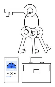 Digital security, mobile apps, business tools, productivity, organization, ac Stock Illustration