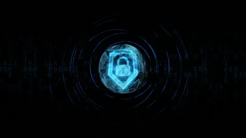 Digital security in modern world, protected data under blue padlock shield Stock Footage 113503763