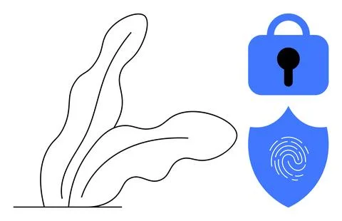 Digital Security with Natural Elements - Lock, Shield, and Plant Illustration Stock Illustration