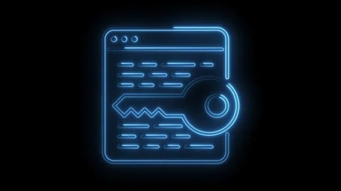 Digital security neon animation cyber key access on web page against black .. Stock Footage 314537468