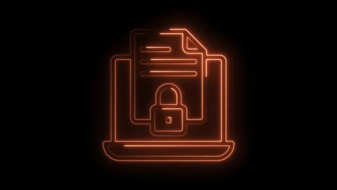 Digital security neon glowing outline on laptop with document data protection Stock Footage 322975000
