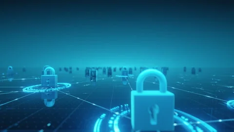 Digital Security Network with Glowing Padlocks Background Stock Footage 318540858