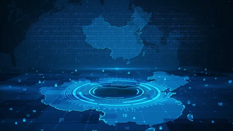 Digital Security Numbers Circle on China Map HUD Background Stock Footage 339046070