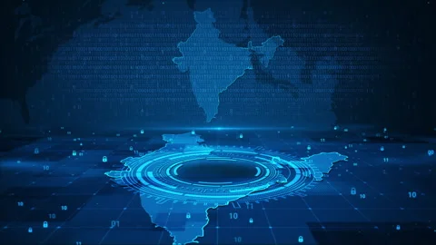 Digital Security Numbers Circle on India Map HUD Background Stock Footage 339046105