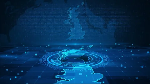 Digital Security Numbers Circle United Kingdom Map HUD 库存影片 339046123