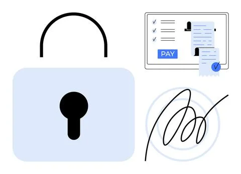 Digital Security for Online Payments Padlock, Secure Transaction, and Signa.. Stock Illustration