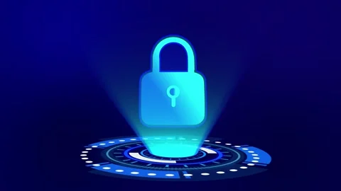Digital Security Padlock Animation on Futuristic Blue Technology Background Vidéo 329356449