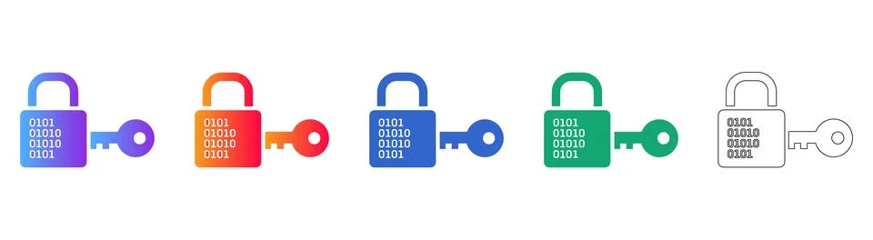 Digital Security Padlock with Binary Code Icon Set Stock Illustration