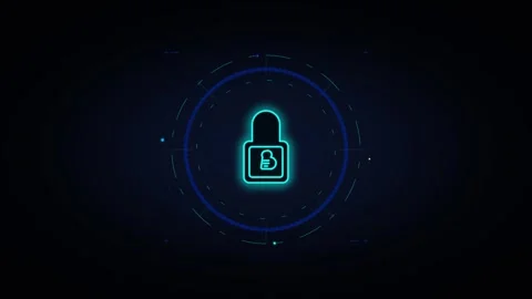 Digital security padlock with glowing hud interface for cyber data protecti.. Stock Footage 337560234