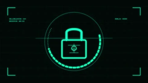 Digital security padlock HUD animation loop 4K Stock Footage 345012463