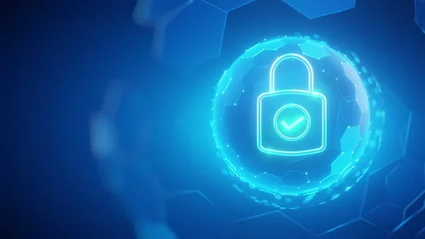 Digital Security Padlock Icon on Blue Background Stock Footage 321072240