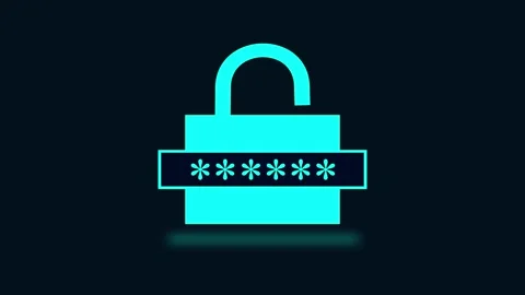 Digital security padlock icon monitors secure user password database author.. 스톡 동영상 336896201