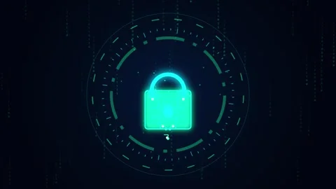 Digital security padlock icon rotating with biometric scanner elements on d.. Stock Footage 345814602