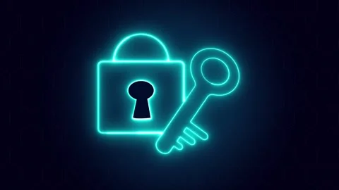 Digital security padlock icon safeguards advanced computing gear systems. S.. Stock Footage 336896202