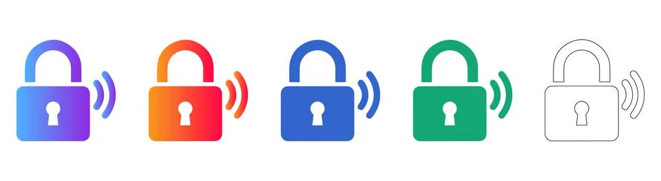 Digital Security Padlock Icon Set Stock Illustration