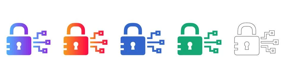 Digital Security Padlock Icons with Circuitry Patterns 스톡 일러스트