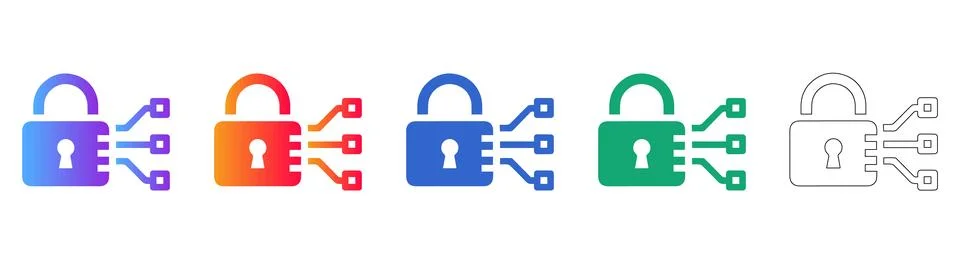 Digital Security Padlock Icons for Tech UI Stock Illustration