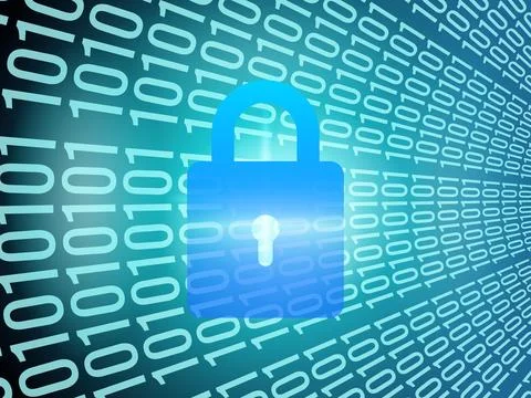 Digital security padlock over binary code background representing data Stock Illustration