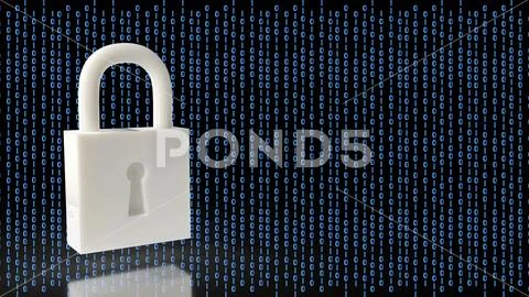 Digital Security Padlock Protecting Binary Data Network 3d render. 스톡 일러스트