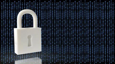 Digital Security Padlock Protecting Binary Data Network 3d render. Stockillustratie