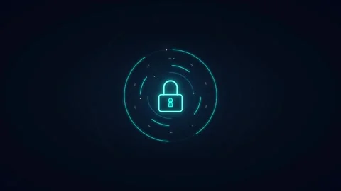 Digital security padlock with rotating hud interface for cyber security and.. Stock Footage 337560328